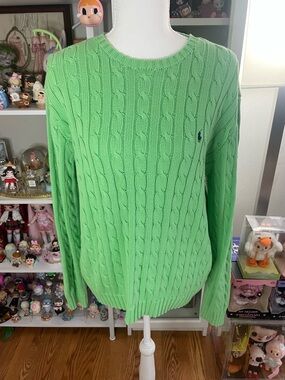 Ralph Lauren Sport Green Cable Knit Sweater Cotton Size Large